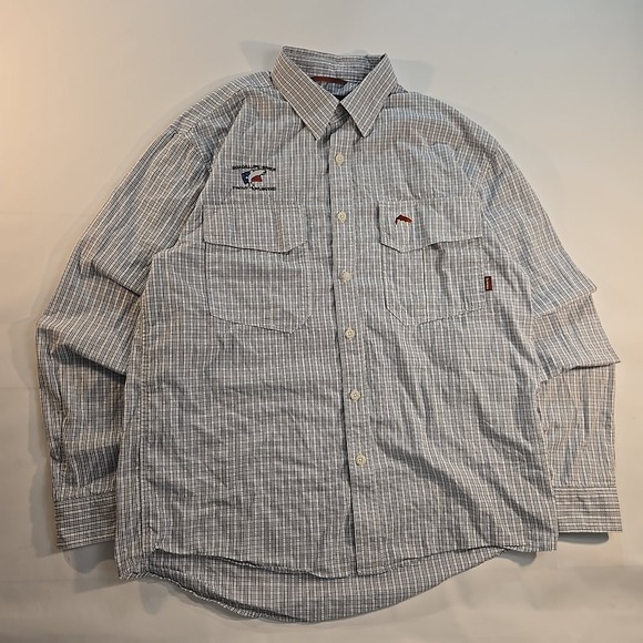 Simms‎ Mens S Essex Fishing Shirt Plaid Blue White GRTU UPF 30 3XDry Guad River